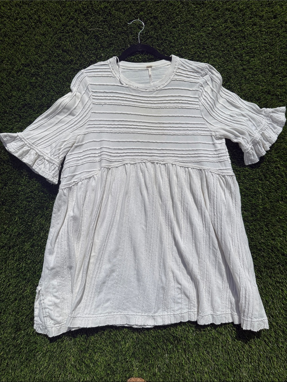 Free People White Textured Ruffle Sleeve Tunic